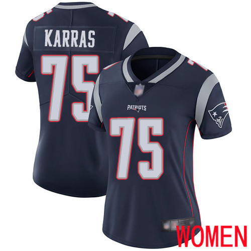 New England Patriots Football #75 Vapor Untouchable Limited Navy Blue Women Ted Karras Home NFL Jersey